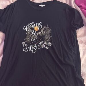 Black Graphic Tee with Scenic Print